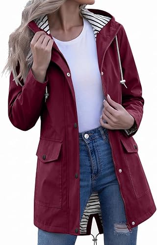 FPMLUXLL Womens Rain Coat Hiking Waterproof Windproof Rain Jacket with Hood Outd
