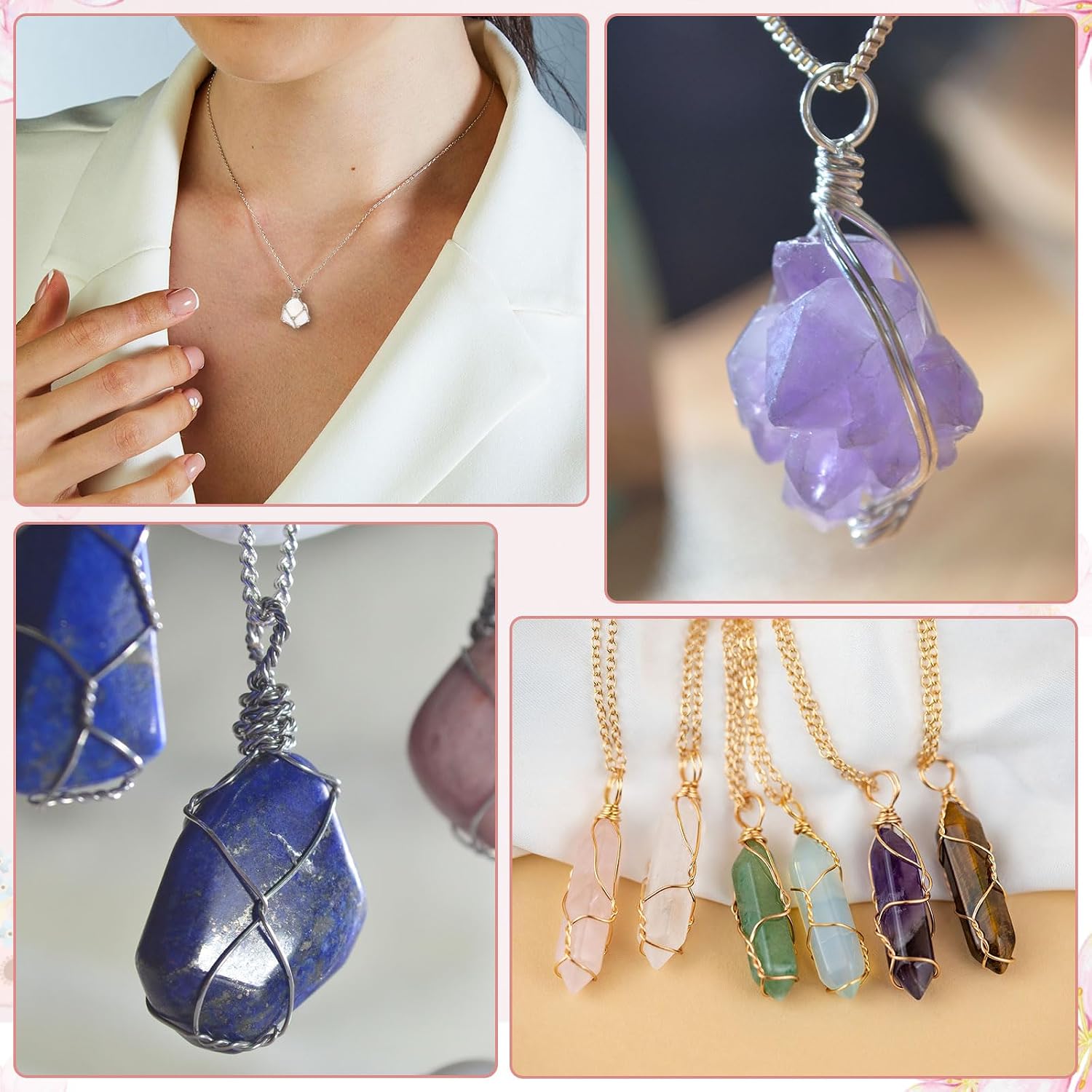 PATIKIL 1.7"/2.1"/2.3"/2.8" Crystal Holder Necklace, Stainless Steel Cage Holder Adjustable Natural Crystal Gemstone Cage