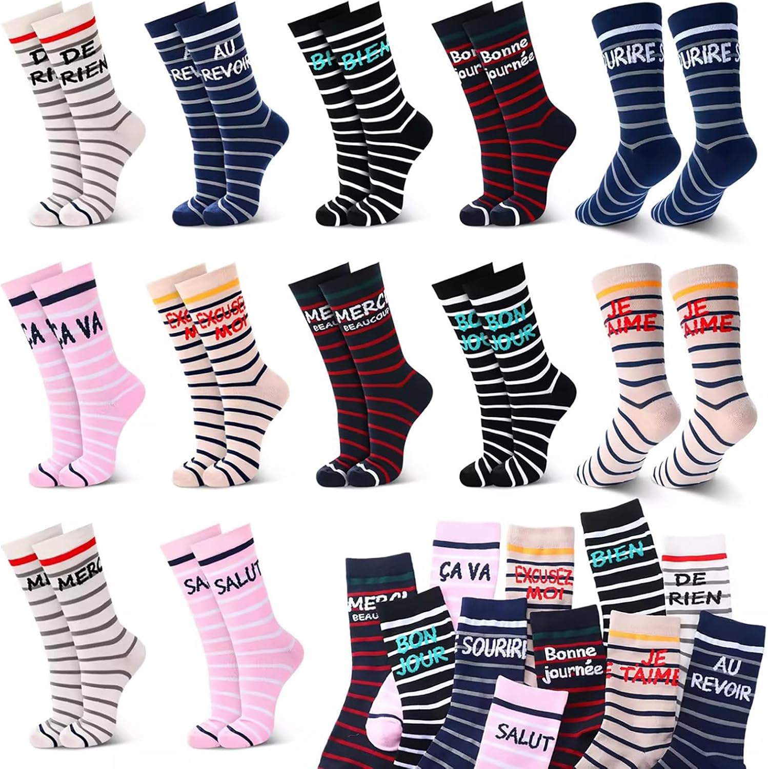Glitopper 12 Pairs French Socks for Women Men Novelty French Language Sock Paris Gift for Traveler France Lover US Size 6-12