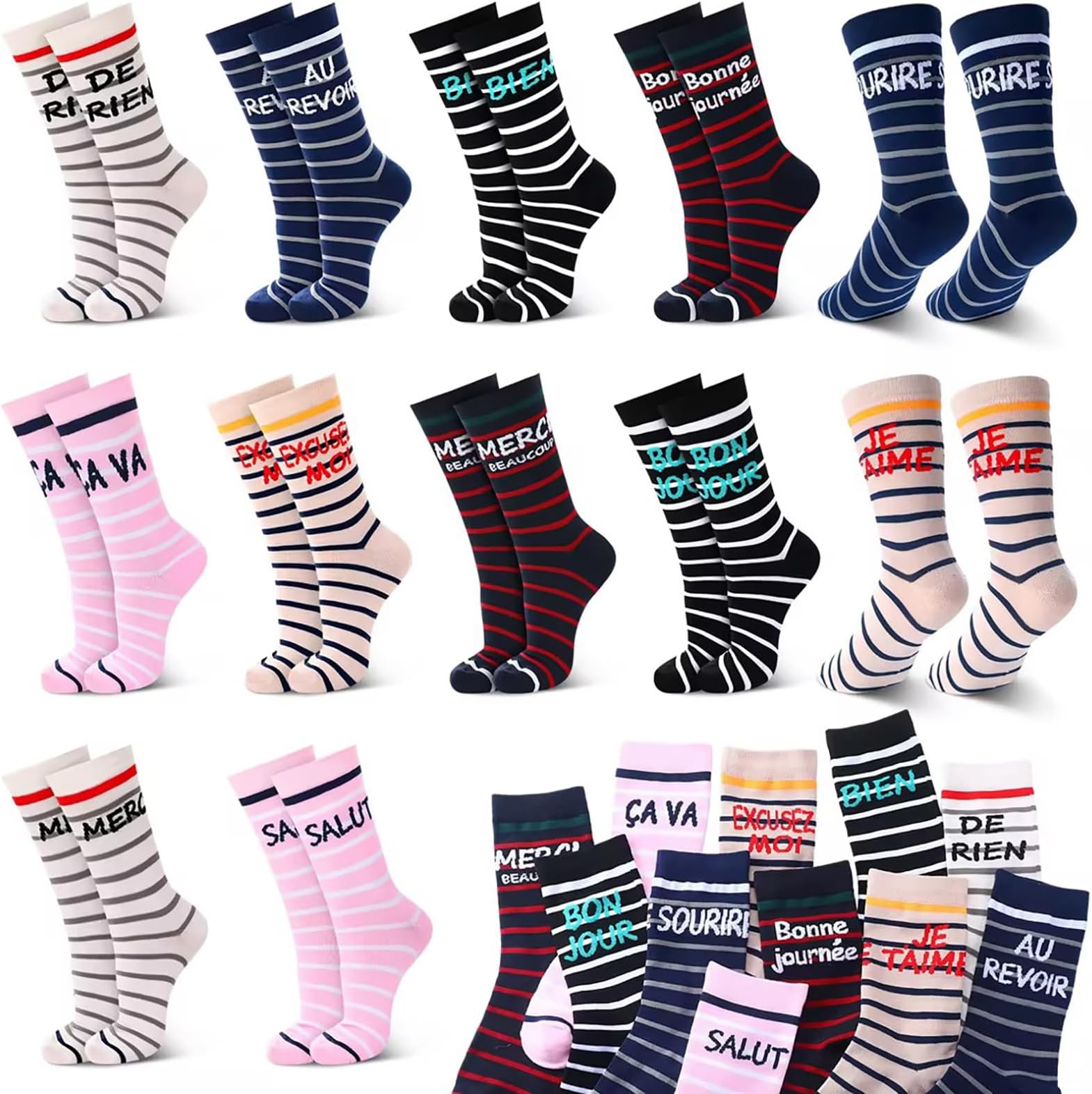 12 Pairs French Socks for Women Men Novelty French Language Sock Paris Gift for Traveler France Lover US Size 6-12