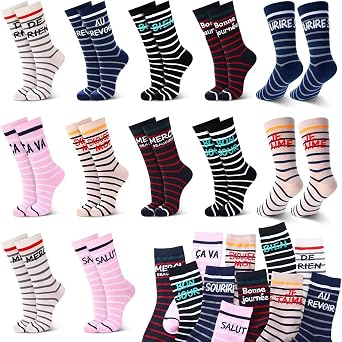 Glitopper 12 Pairs French Socks for Women Men Novelty French Language Sock Paris Gift for Traveler France Lover US Size 6-12