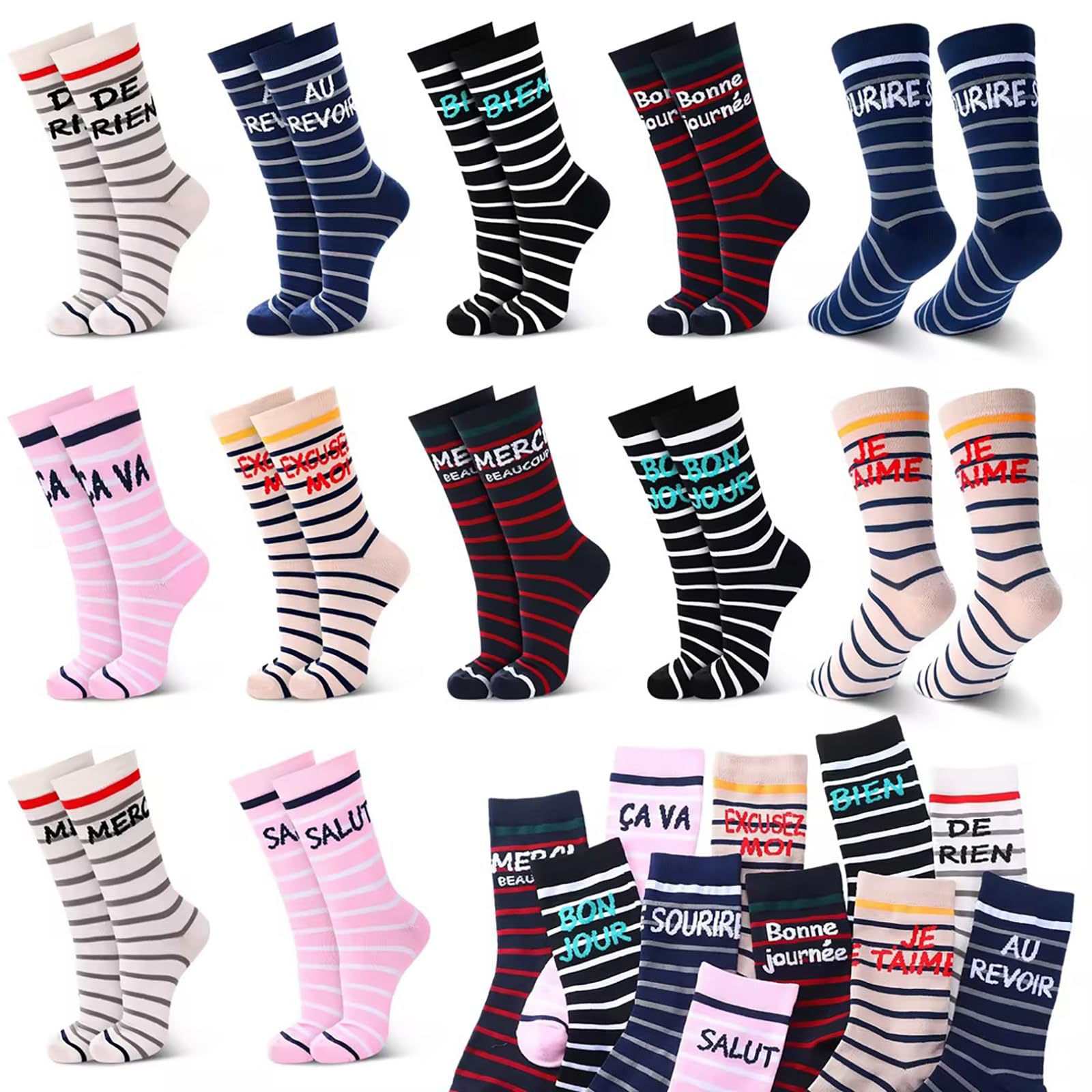 12 Pairs Christmas French Sock for Women Men Paris Gift for Women Birthday Christmas Novelty Sock Us Size 6-12