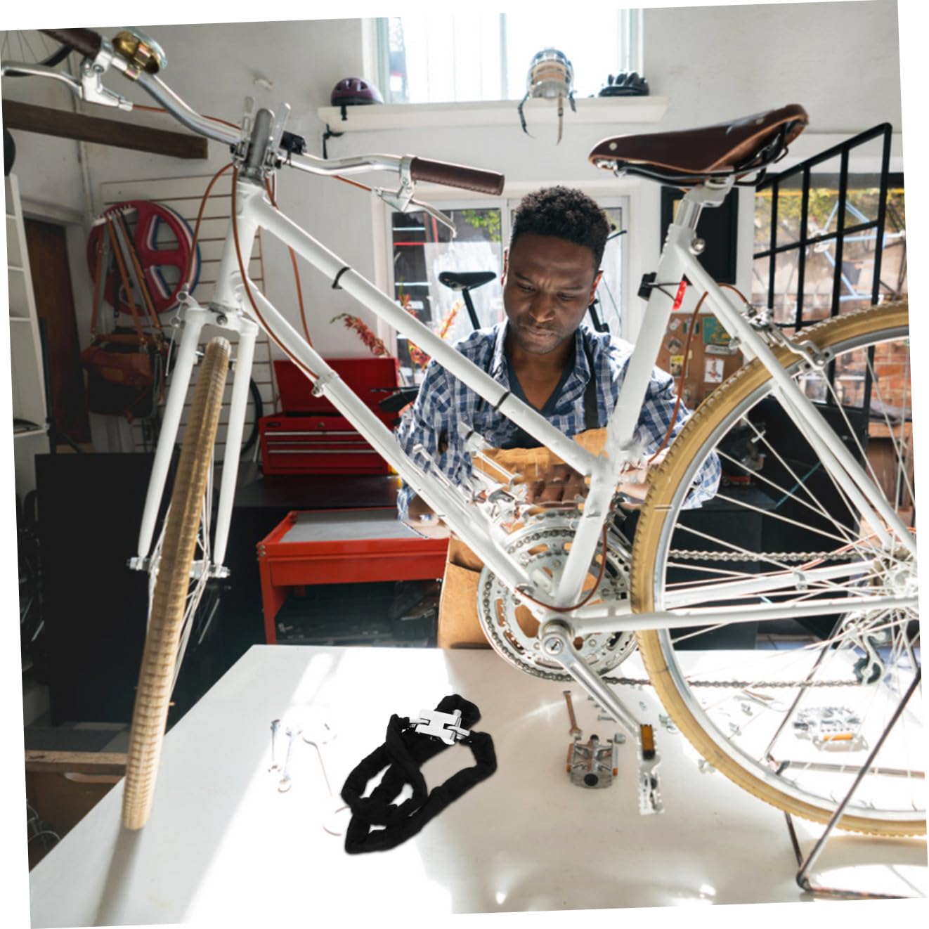 Lucchetto a Catena per Bicicletta e Moto 120cm, Acciaio al Manganese Nero | Leggero e Portatile, Anti Corrosione, per Ciclismo e Uso All'aperto, Protegge Biciclette e Oggetti