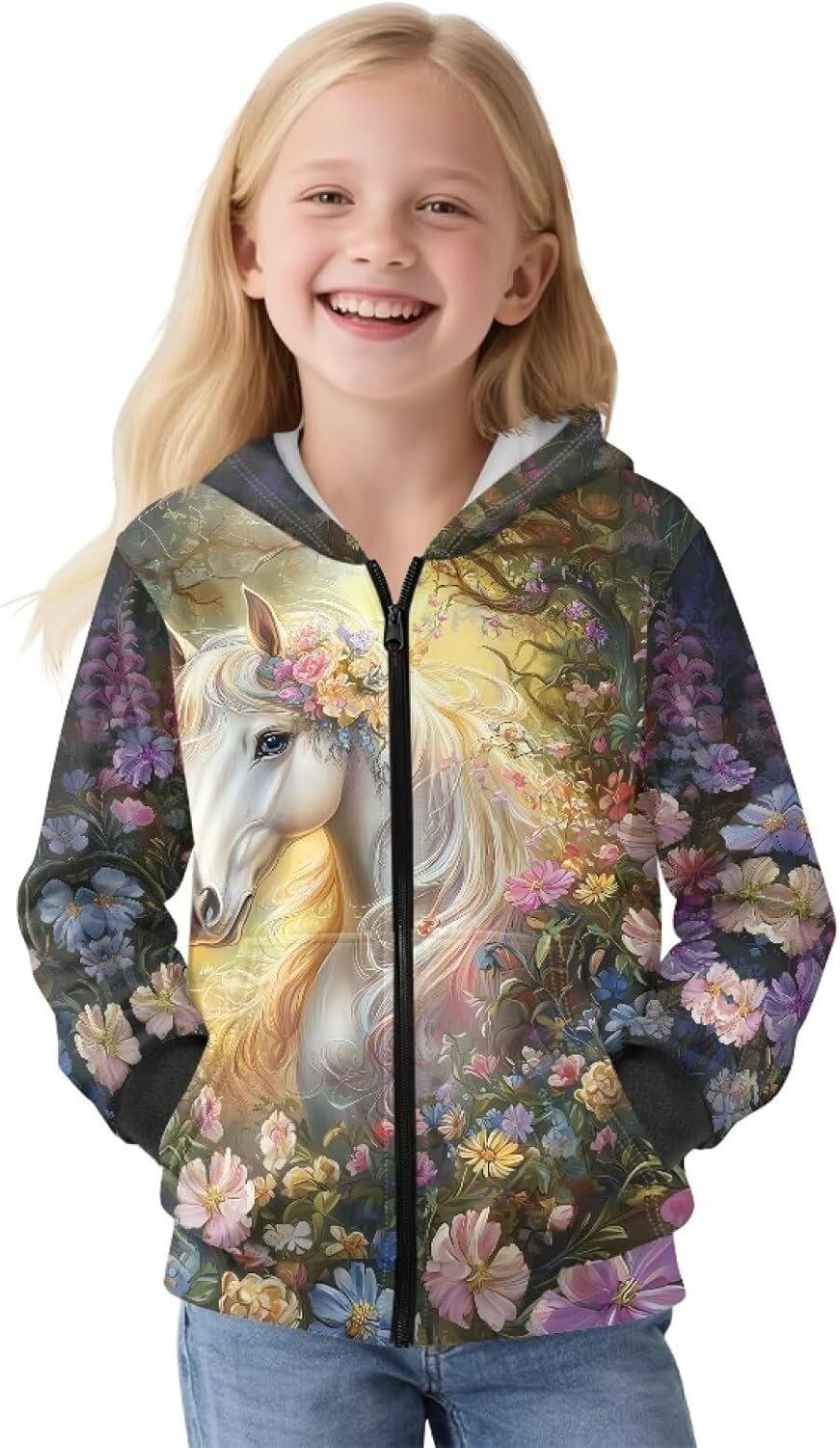 Bulopur Girls Zip Up Hoodie Warm Long Sleeve Fuzzy Hoodies Soft Sweatshirts with Pockets Jackets Kids Winter Outfits