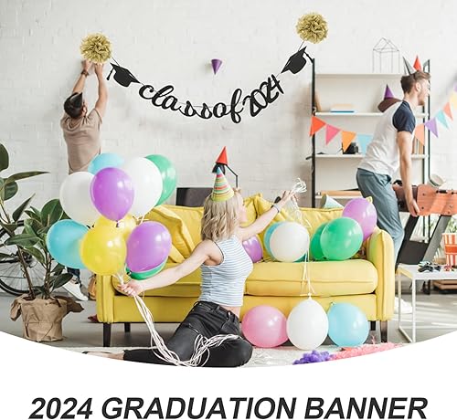 Miniatura 4 de EXCEART 1 Set 2024 2024 Graduation Banner Glitter Graduation Party Banner Graduation Party Wall Decor Decorative Graduation Party Banner High School