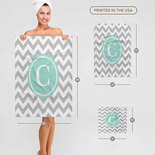 Miniatura 6 de 3dRose Toalla, Letra C Gris y Blanco Chevron con Monograma Menta Personal Inicial C