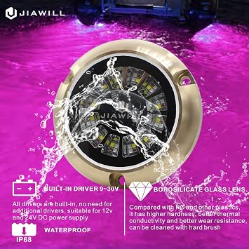 RGBW Full Color LED Underwater Boat Light,Surface Mount,Bronze Housing,Build-in Driver,No External Controllers Required