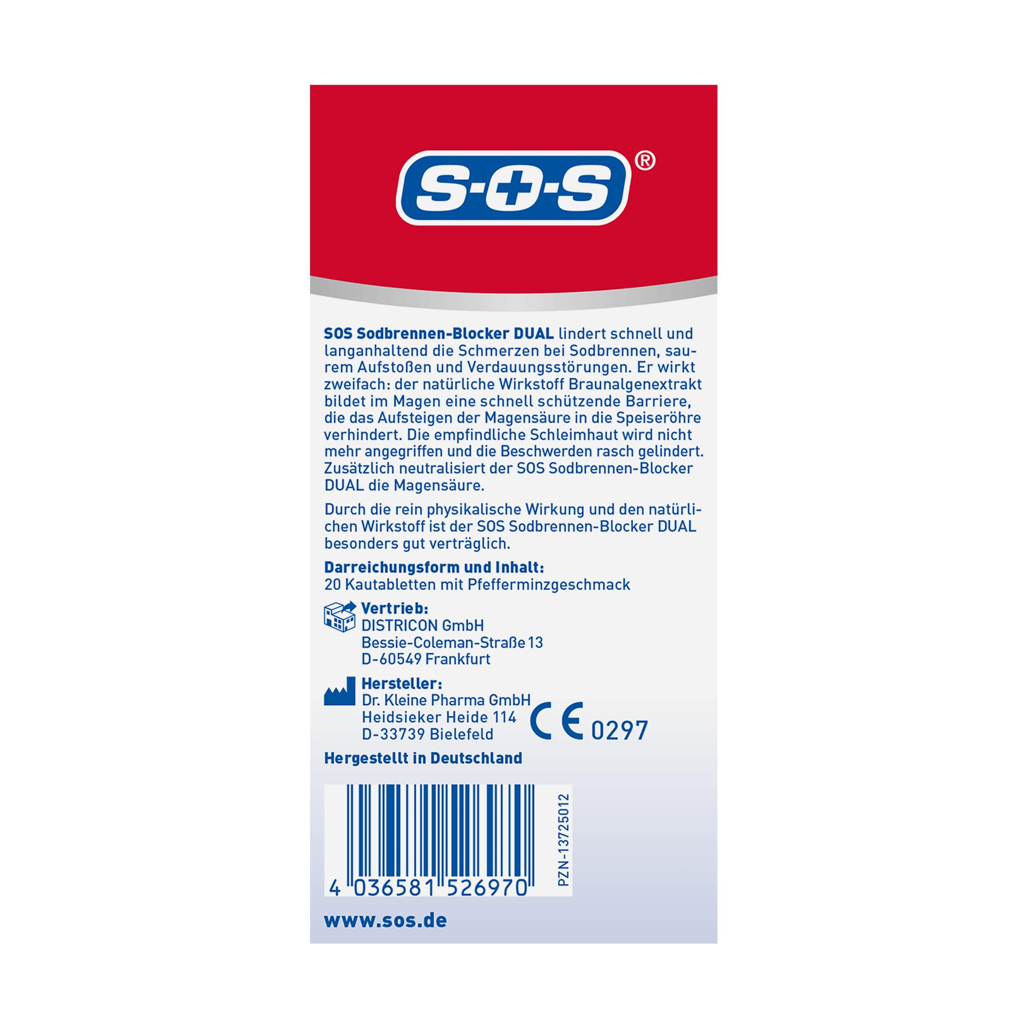 SOS Sodbrennen-Blocker Dual: Sodbrennen Tabletten wirken schnell und langanhaltend, Magentabletten, 10x 20 Kautabletten