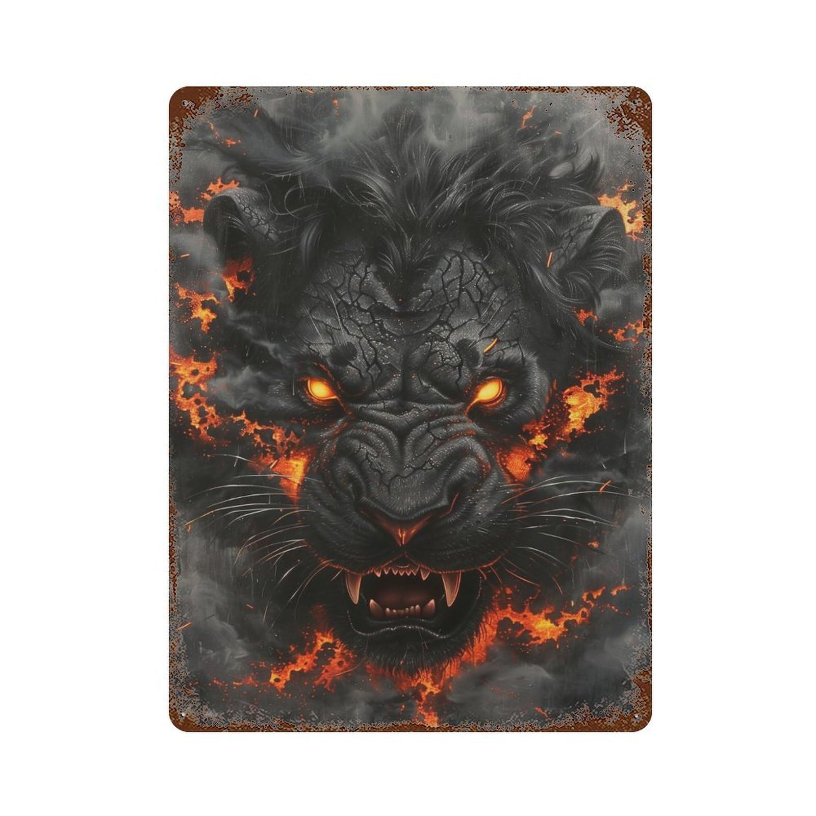Fiery Lion Art Print -1 Decorative Tin Sign 15.7"x11.8", for Garage, Bar And Workshop Decor, Novelty Wall Decor