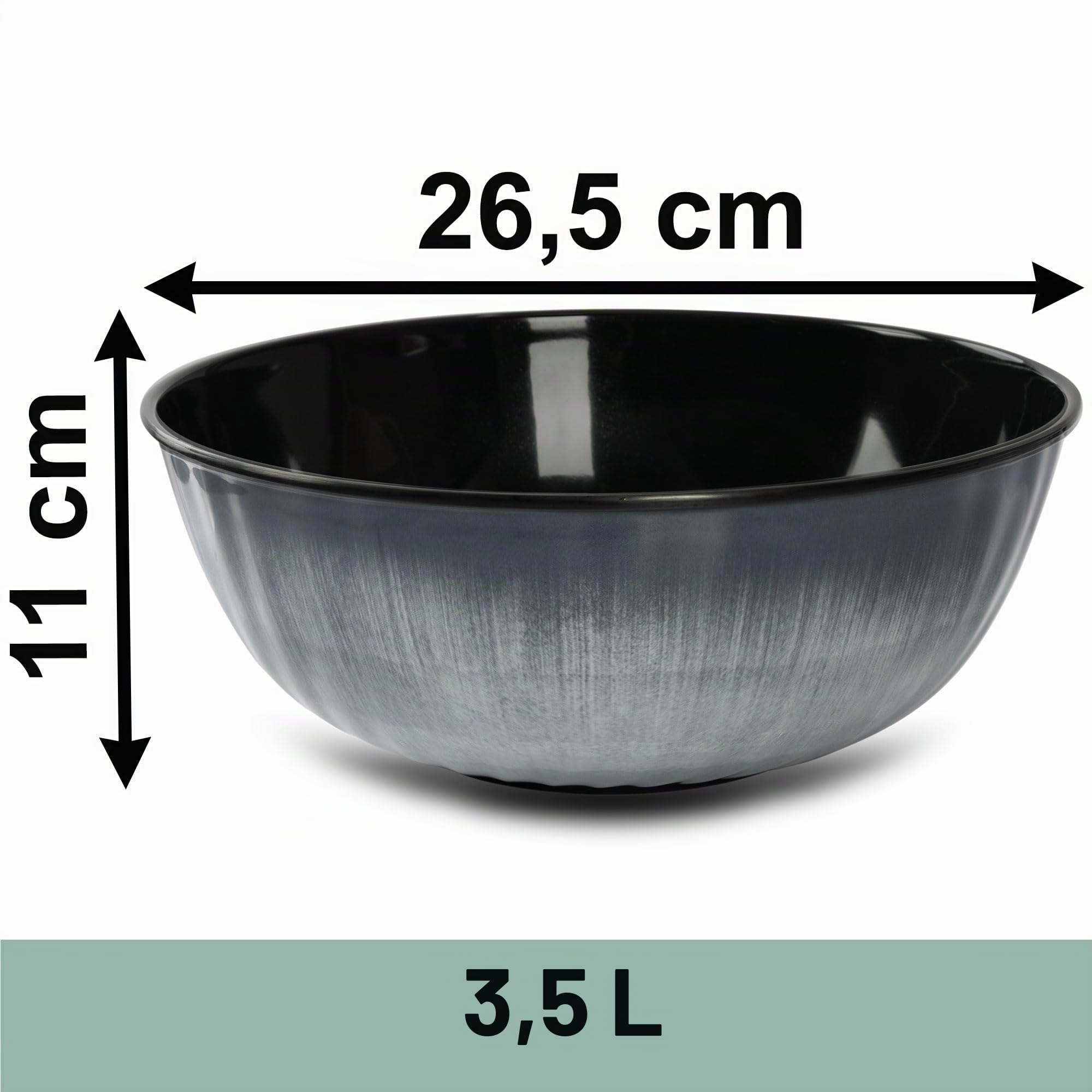 Service de vaisselle Jesolo en mélamine gris pour 6 personnes - 19 pièces avec saladier - Aspect grès - Passe au lave-vaisselle - Vaisselle de camping - Accessoires de camping - Vaisselle pour