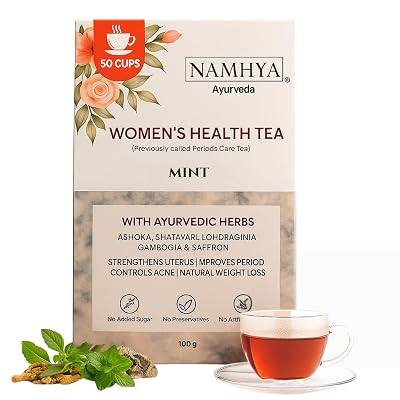 Namhya Period Care Herbal Mint Tea – 100g (50 Cups) – Mint Tea Leaves, Shatavari, Ashoka, Lodhra, Saffron – Relieves Cra
