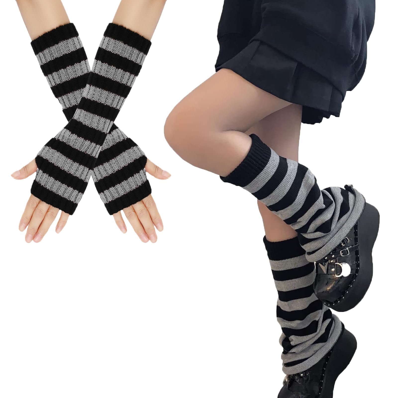Sexybody Women Arm and Leg Warmers Set Y2K Striped Streewear Cover Kawaii Harajuku Socks Accessories for Rave Festival