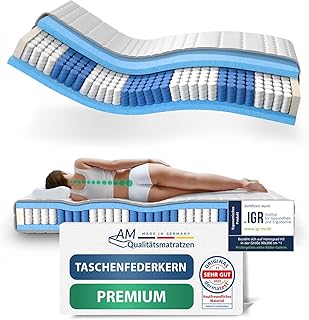 AM Qualitätsmatratzen Premium Taschenfederkernmatratze 90x200cm H3 24cm - Made in Germany & Oeko TEX Siegel - 7 Zonen Federkernmatratze 90x200 mit Lyocell Bezug - Ergonomische Matratze 90x200 H3