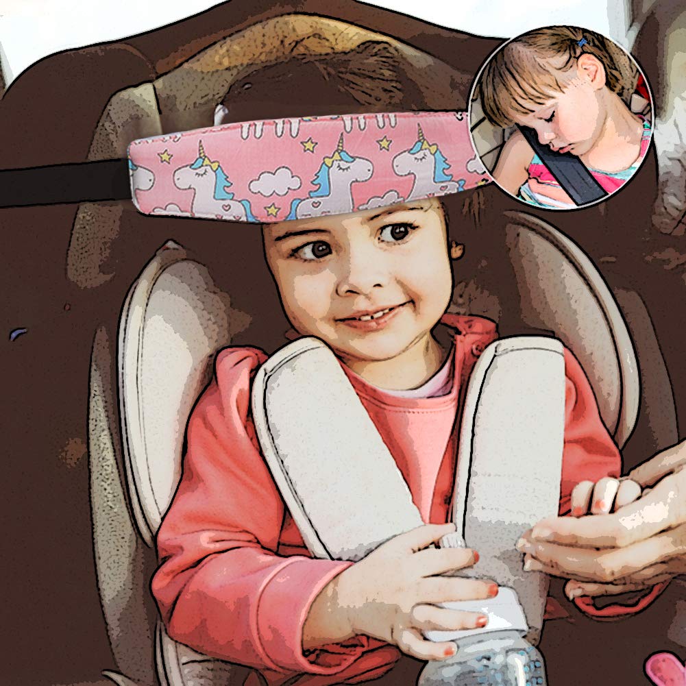 Accmor Baby Carseat Head Support Band Strap 2 Pack Unicorn Head Sleeping Support for Carseats Stroller Neck Relief Head Strap for Toddler Child Kids Infant(Pink Unicorn)