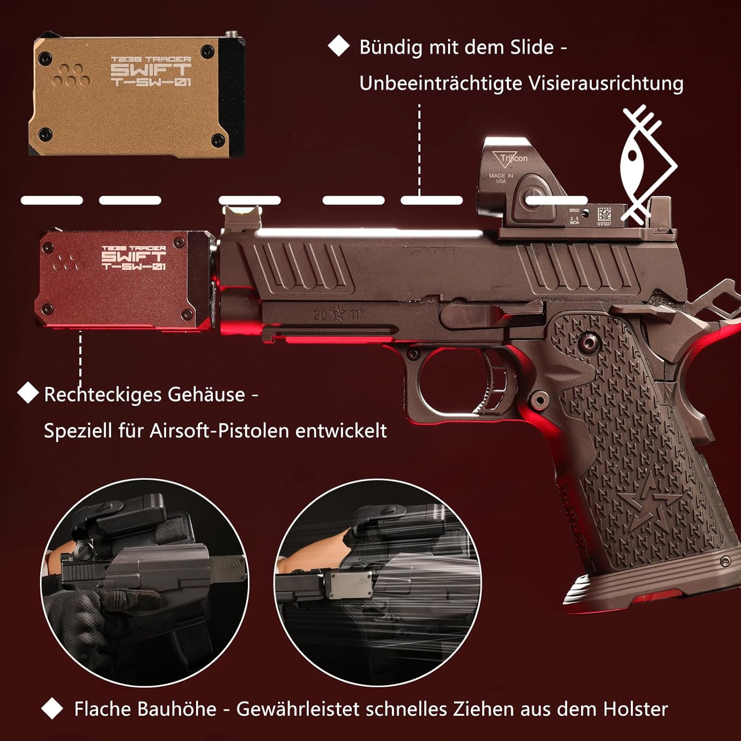 T238-Swift Tracer Unit,Airsoft Spitfire Tactical Simulator for Airsoft Green Tracer BBS/Gel Balls with 14mm CCW and 11mm CW interfaces.