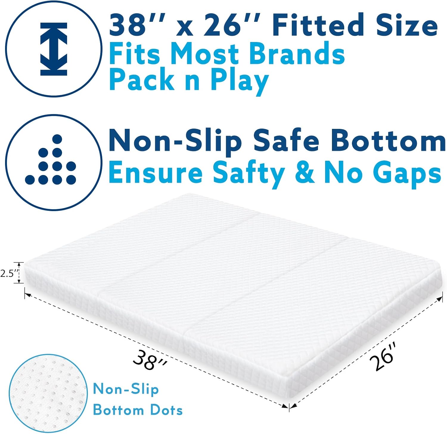 Stuffed®️ Trifold Pack and Play Mattress, Foldable Travel Pack n Play Mattress Pad, Playard Mattresses, Toddler Playpen Mattress, Mini Crib Mattress Nap Mat, 38 x 26 x 2.5 inch : Baby