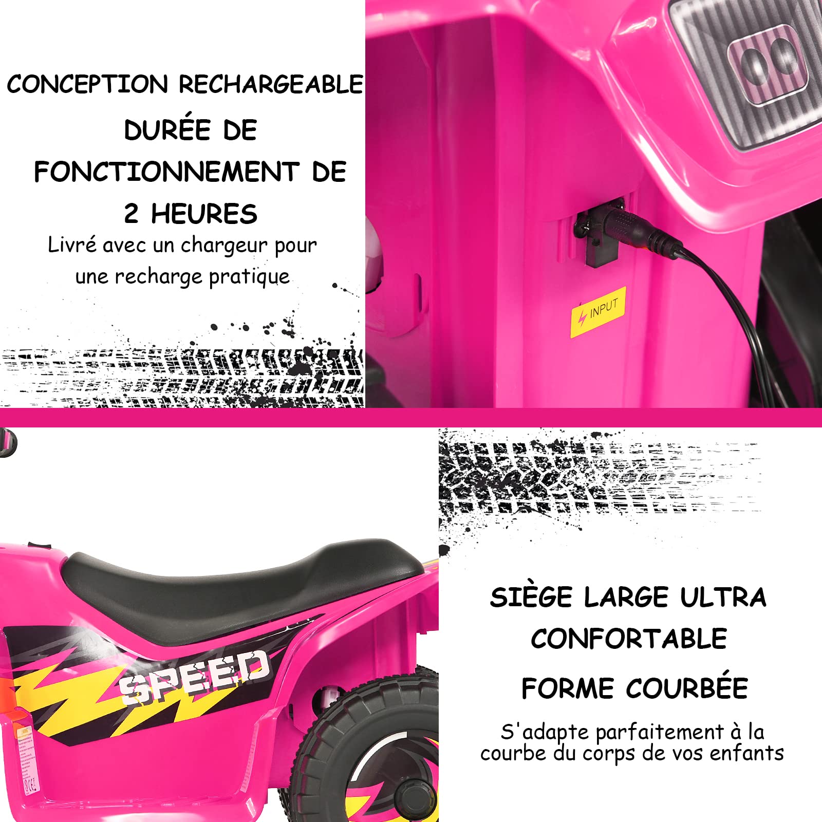 GOPLUS Voiture 4x4 Quad Buggy Electrique, Quad ATV 6V avec Marche Arrière et Frein Électrique, Avancer et Reculer, Contrôle par Poignée, pour Les Enfants de 3+ Ans (Blanc) (Rose)