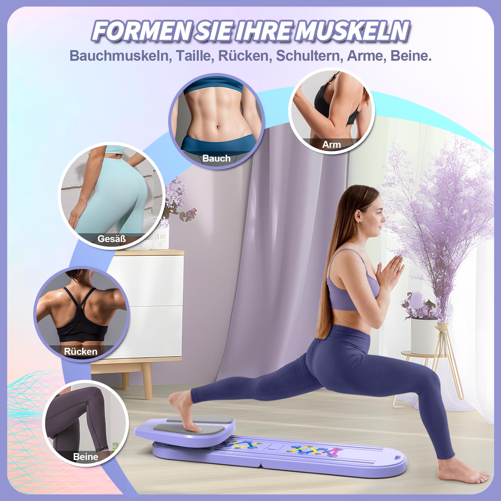 Multifunktional Bauchtrainer Bauchroller Board,Pilates Board Trainingsgeräte für zuhause,6-in-1 pilates Set,Automatisches Rebound Bauchmuskeltrainer Mit Widerstandsband