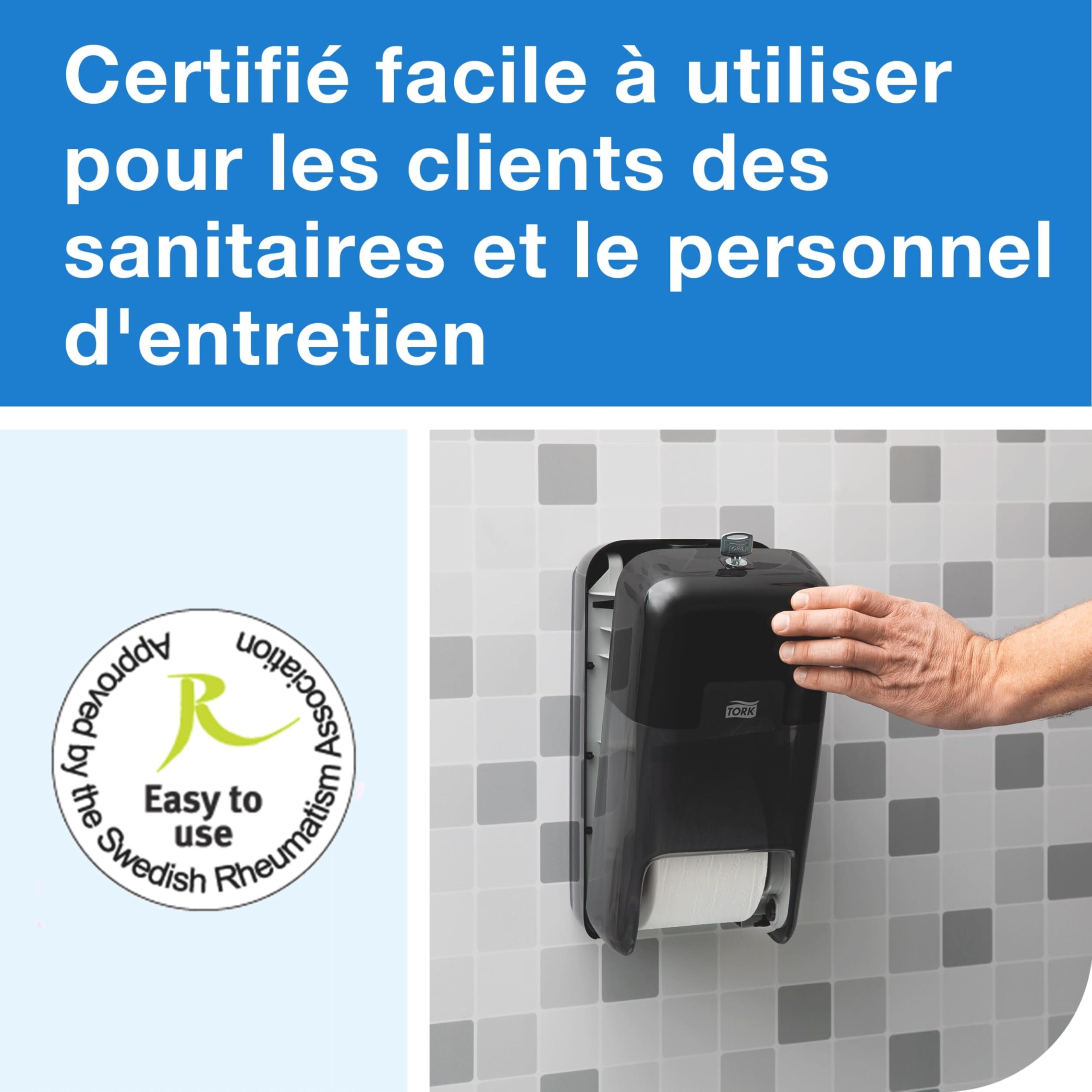 Tork OptiServe Distributeur pour Papier Toilette 2 Rouleaux sans mandrin Noir T7, Distributeur Vertical, Gamme Elevation, 558042