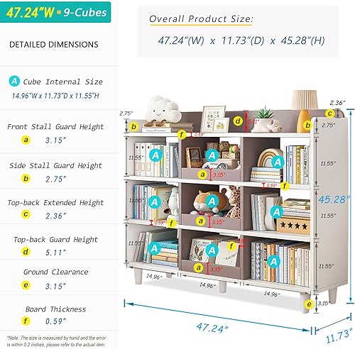 Miniatura 2 de Estantería de madera en forma de cubo con patas, estante abierto de 3 niveles para niños, organizador de almacenamiento para libros y juguetes, 9