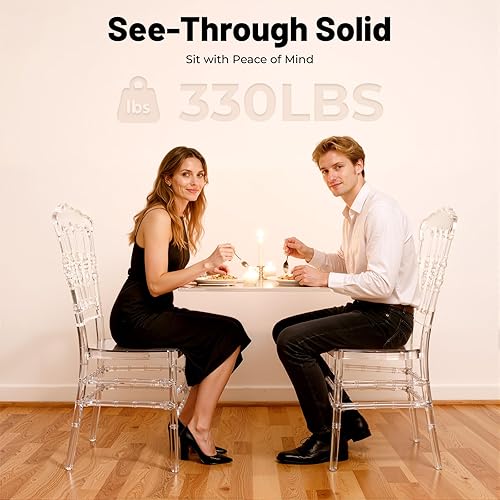 Miniatura 5 de Juego de 4 sillas Napoleón transparente, silla acrílica, sillas de comedor de plástico moderno, sillas de cristal transparente sin brazos para boda,