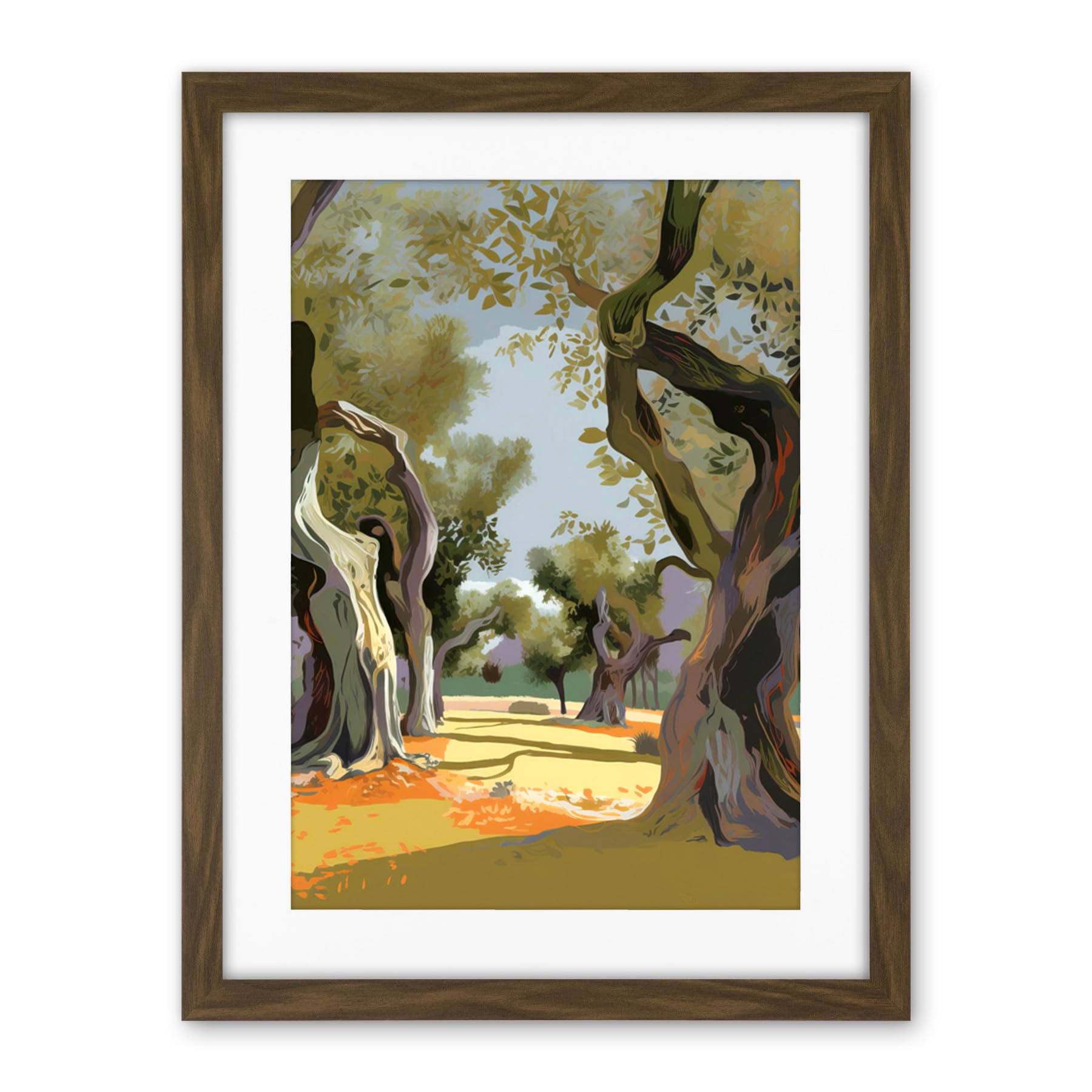 Artery8 Mediterranean Landscape of an Olive Tree Grove Artwork Framed Wall Art Print 18X24 Inch