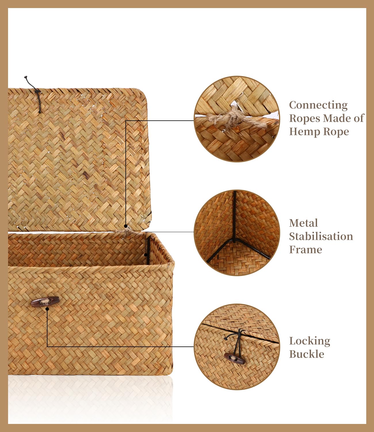Cesto Portaoggetti in Rattan Intrecciato,Cesta in Vimini di Seagrass