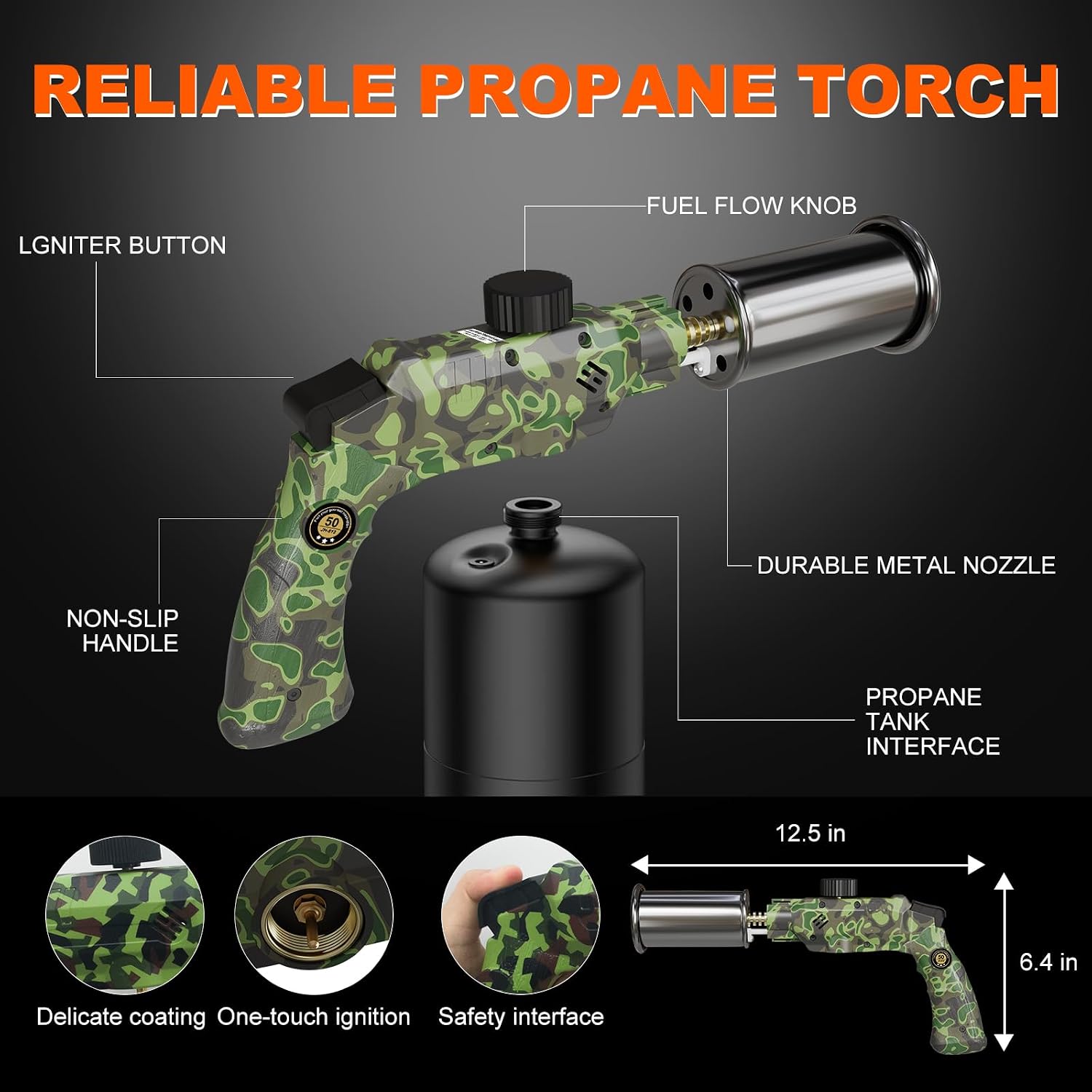 Propane Torch Gun, 3272°F High Heat Blow Torch with Piezo Ignition image 4