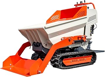 MMS 1100Lbs Capacity Track Wheelbarrow 208cc 6.5HP RATO Engine Tracked Dumper with Front Shovel/Hydraulic Dumping, Material Hauler, Garden Dump Cart-Red & White