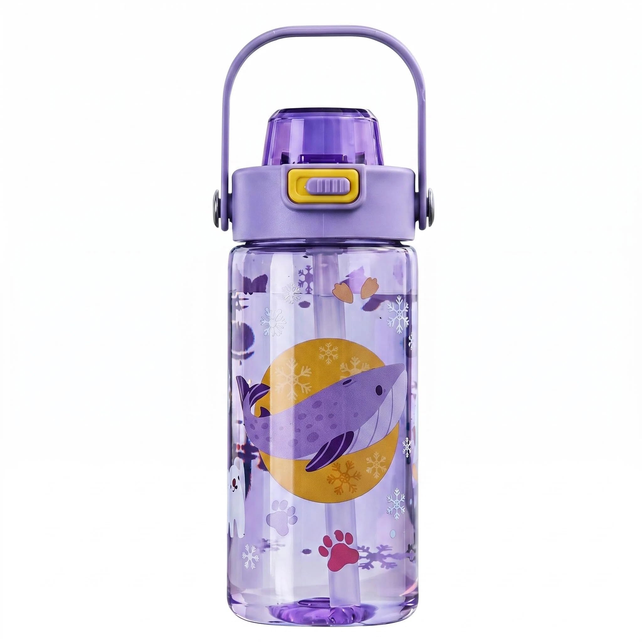 Mtbricey 600ml Kids Water Bottle Portable Leakproof Drinking Bottle with Straw and Handle Wide Mouth Fruit Infusion Beaker for School Sports Camping Travel Picnic Suitable for Boys and Girls (Purple)