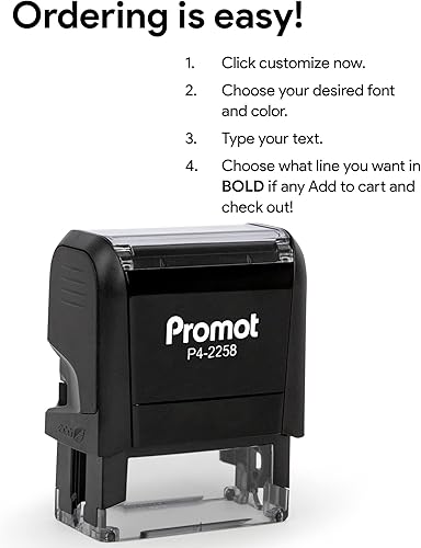 Miniatura 5 de Promot Sello personalizado de hasta 3 líneas de texto personalizado - Elige fuente, color, bloc, sello personalizado autoentintado, sello