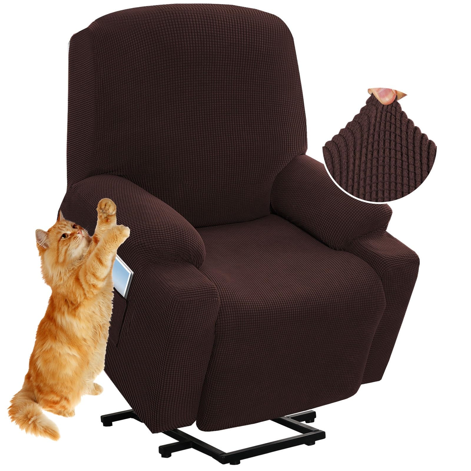 Copripoltrona Relax Reclinabile Universale, Copertura per Poltrona Elettrica Reclinabile per Poltrona Elasticizzato 1 Posto con Tasche, Coprisedile Poltrona Velluto Lavabile Antiscivolo ( Color : Brow