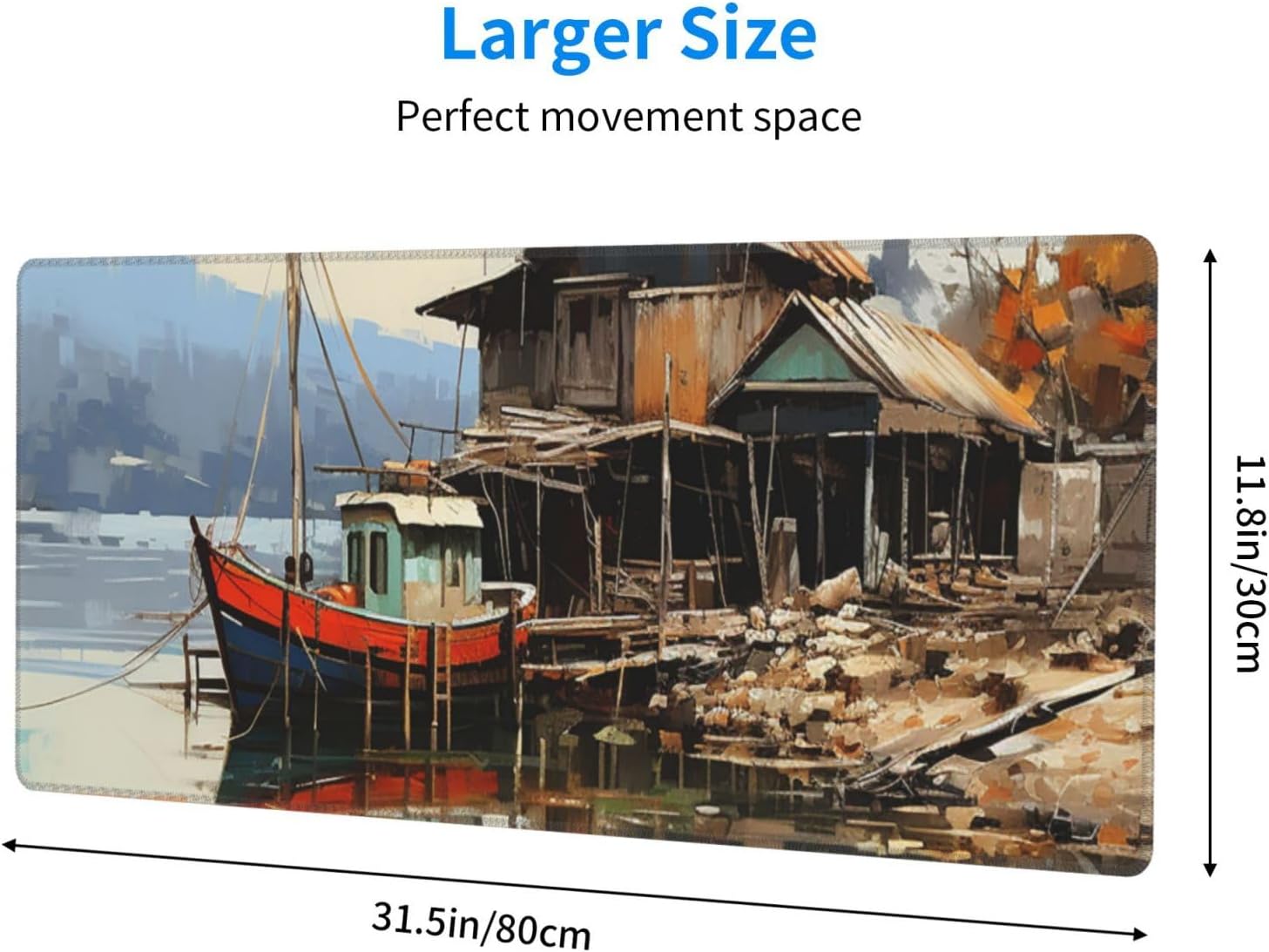 Large Gaming Mousepad with Non-Slip Rubber Base Extended Laptop Desk Pad 31.5x11.8inch Long Computer Keyboard MouseMat Old Fishing Village Mousepad for Home Office Work