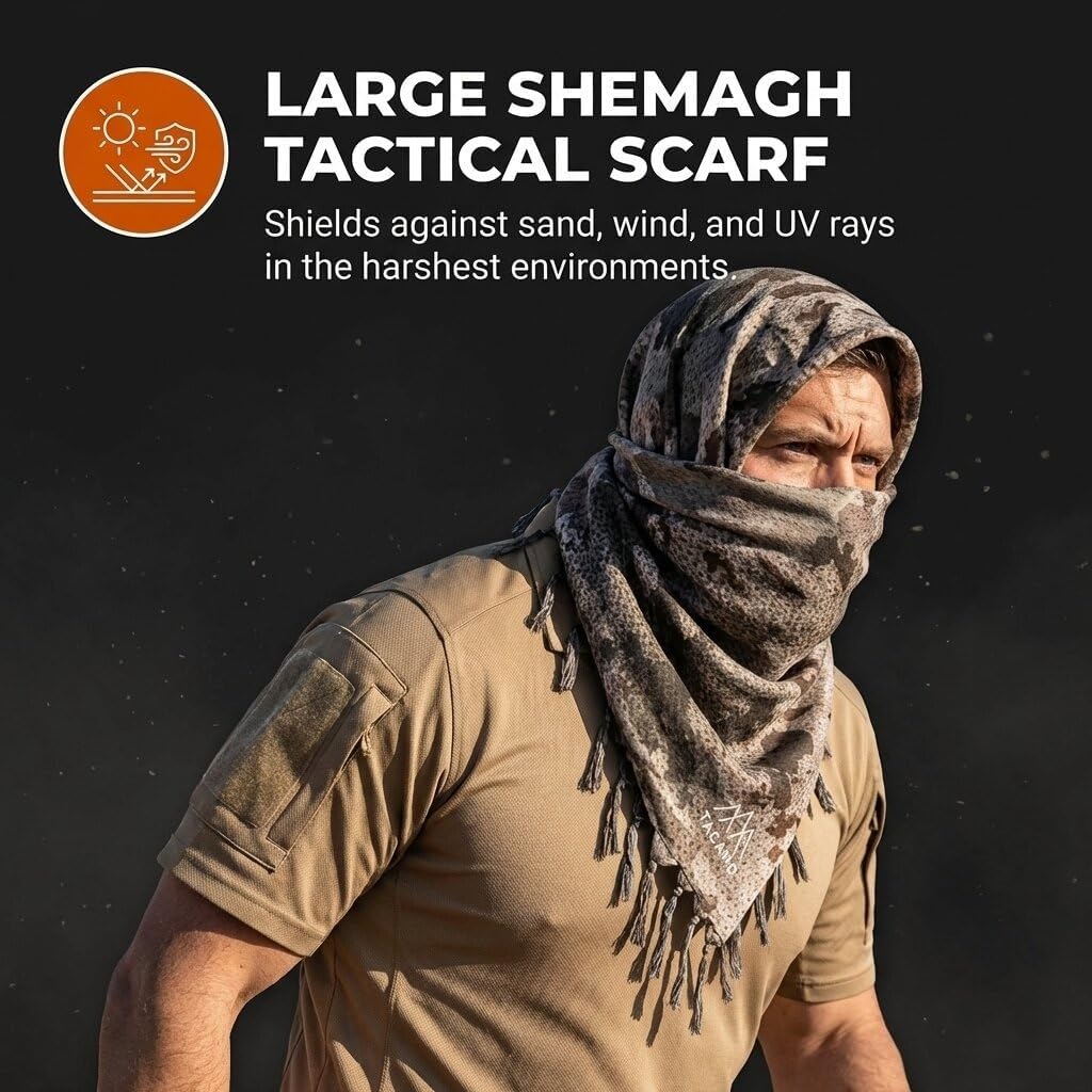 Shrowd Camo Shemagh – Oversized 44x44 Tactical Scarf | 80/20 Performance Blend | Military Camouflage Keffiyeh