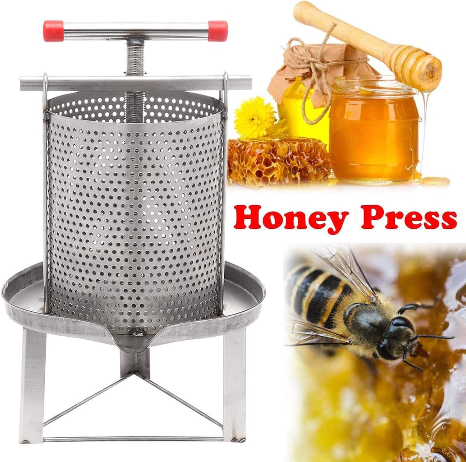 WIKINK Manual Honey Extractor Separator, Stainless Steel Bee Extractor, Commercial Honey Centrifuge Tool, 2mm Mesh Cheese Honey Manual Press, for Honey & Fruit