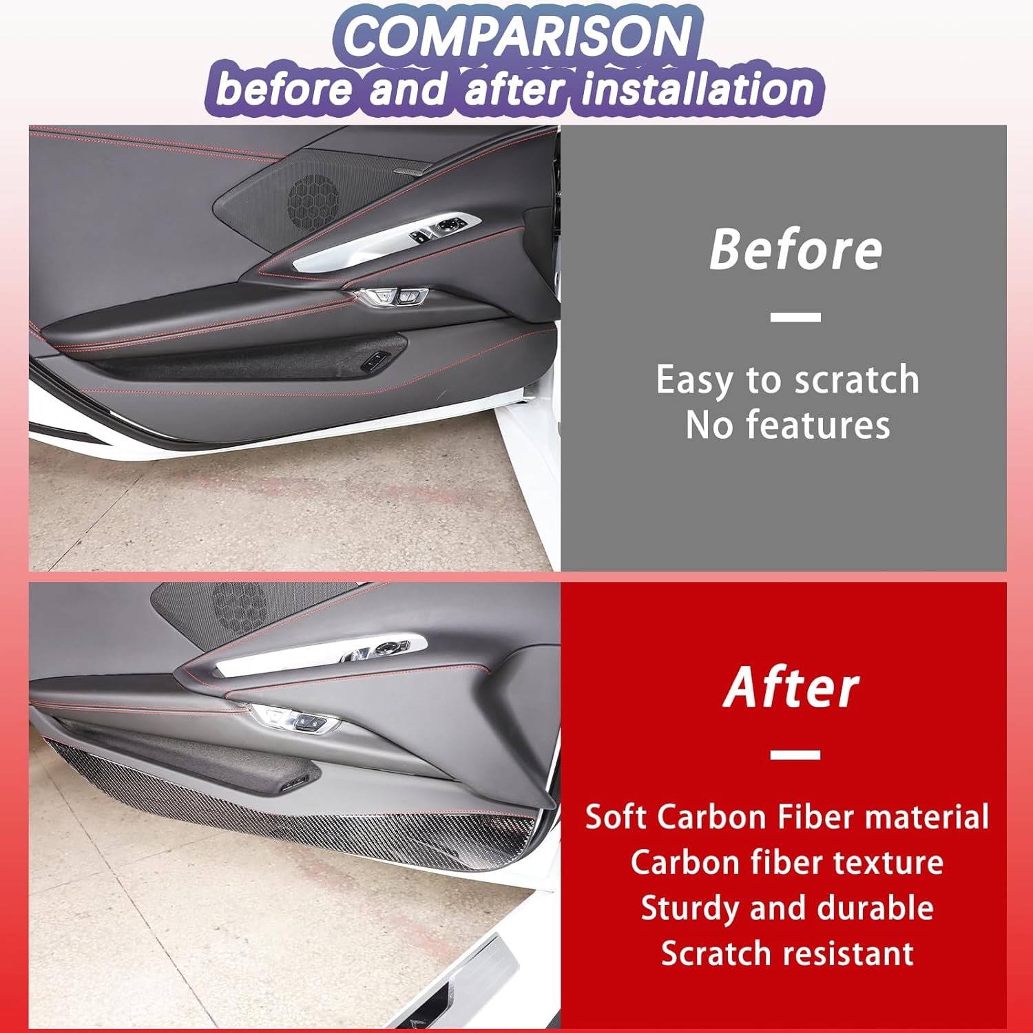 Car Door Anti Kick Protector Pad Compatible with Chevrolet Corvette C8 2020-2023,Door Guard Side Edge Protector Sticker 2PCS,Interior Door Panel Trim Accessories (Black Carbon)