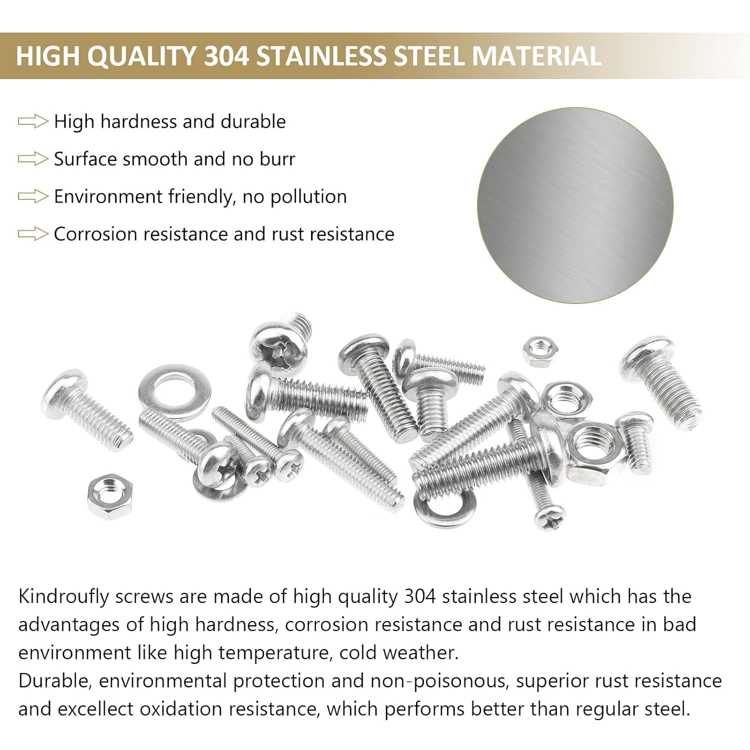 814 Pieces Phillips Pan Head Machine Screws Nuts Washers Kit, Kindroufly M3 M4 M5 M6 Screw Assortment Kit, Metric Screw Set, Bolts and Nuts, Machine Screws, 304 Stainless Steel, Fully Machine Thread