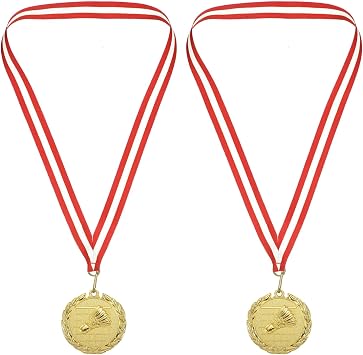 PATIKIL 2" Gold Badminton Medals, 2 Pack Badminton Award Medals with Ribbon Red White for Games Sports Competitions