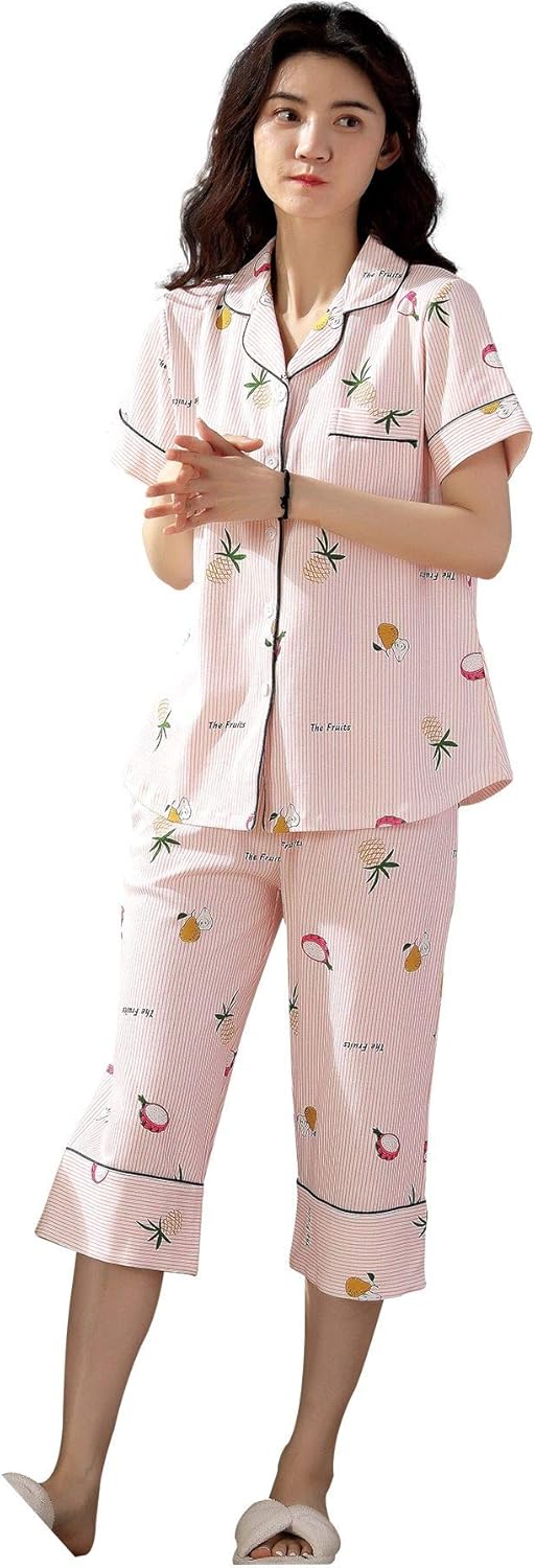Pajamas for Women Two Piece Capri Pajama Sets Striped Sleepwear Soft