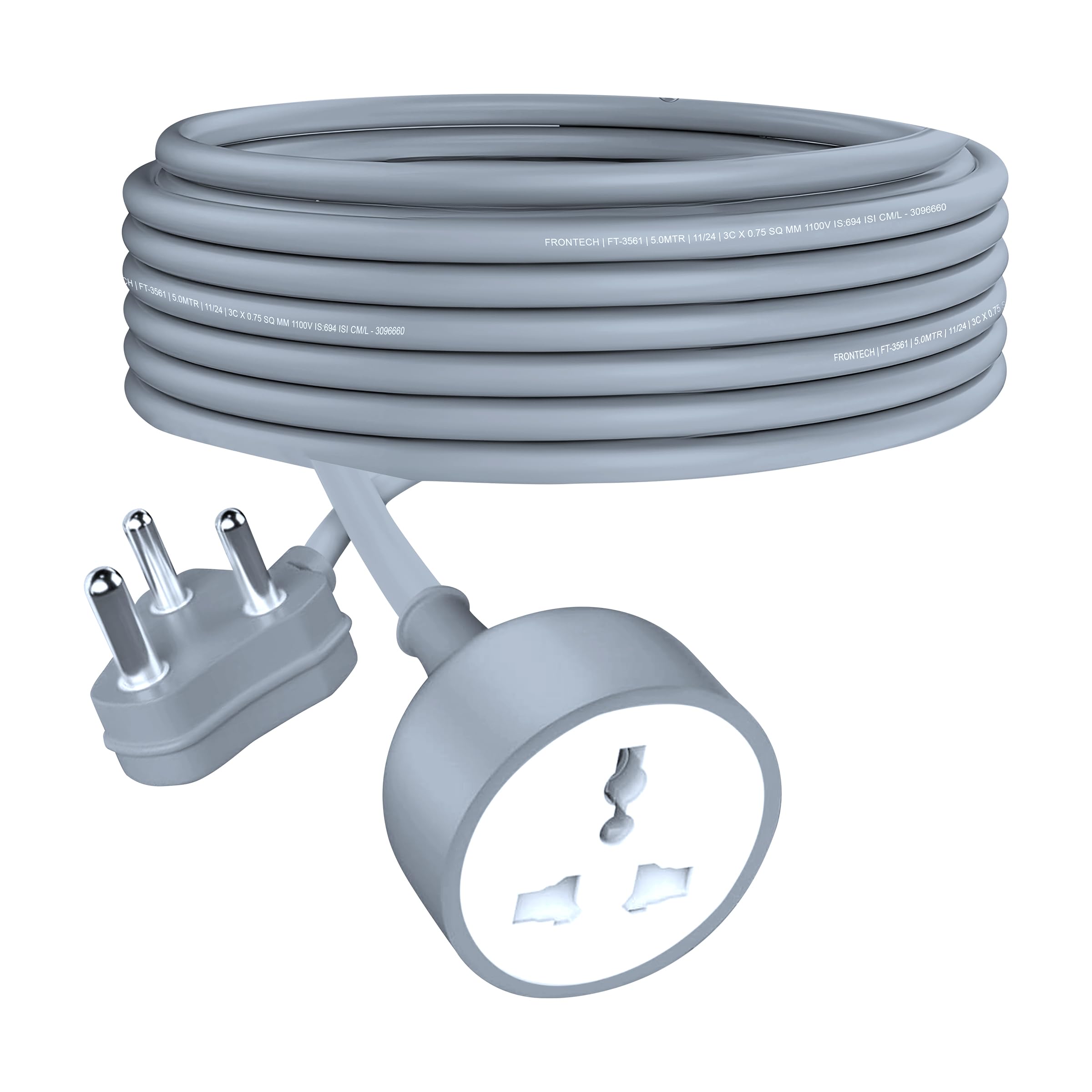 FRONTECH 5M Heavy Duty Extension Power Cord, Single Outlet Socket, 2500W 10A, 3 Pin, Grey, Indoor/Outdoor Use-image-41