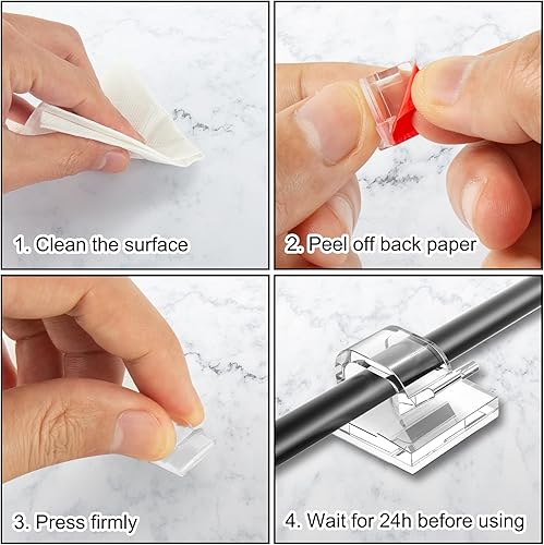 Miniatura 5 de 100 clips para cables, organizador de cables adhesivo, soporte para cables, organizador de cables, ganchos autoadhesivos para oficina, hogar