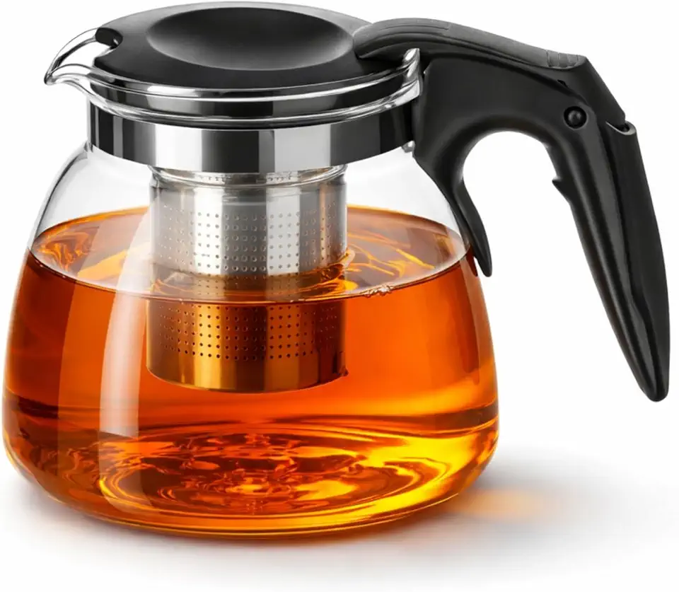 Chaleira de Vidro Borossilicato 950ml com Infusor Inox Removível, Bule para Chá, Ervas e Infusões