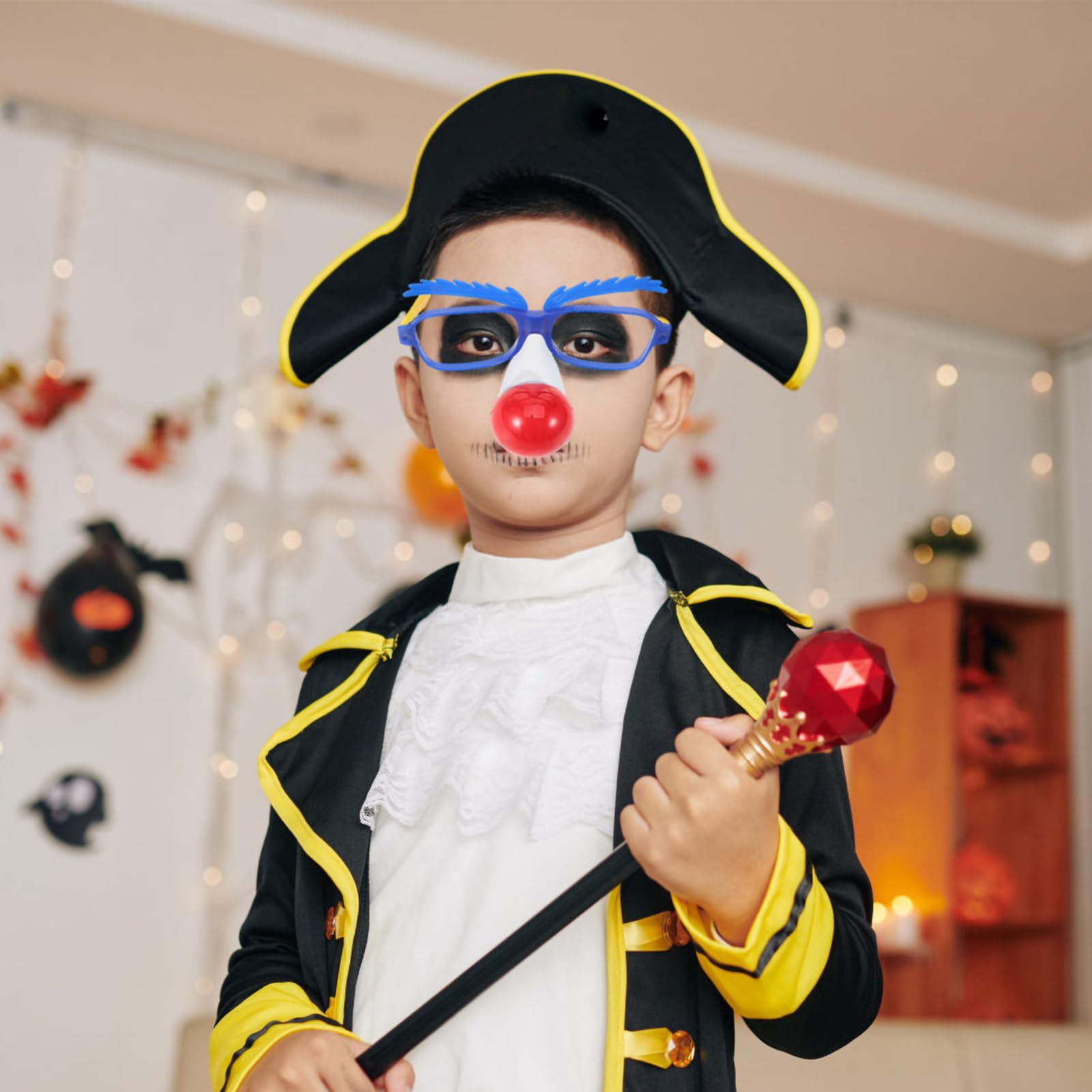 FOMIYES Clown Eyeglasses for Costume Parties Funny Party Decoration Glasses with Nose for Halloween Cosplay Props and Clown Themed Events