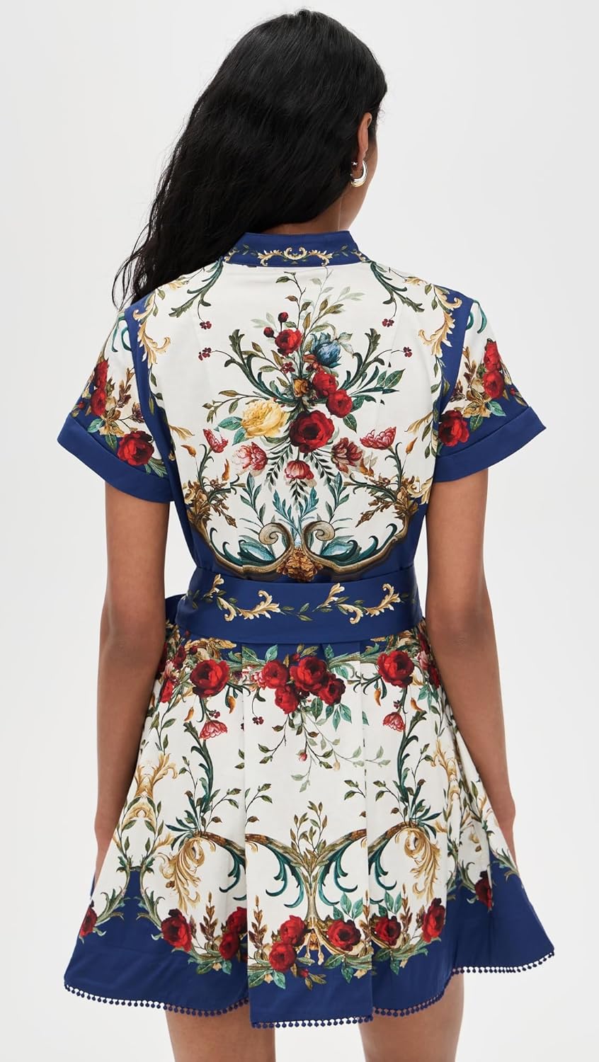 alice + olivia Women's Lucy Short Sleeve Mini Shirt Dress with Tie Belt - Image 3