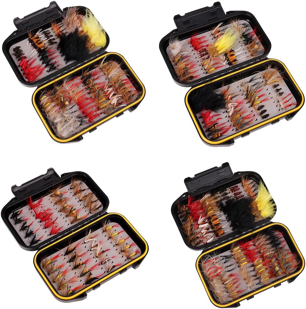 Fly Fishing Flies with Fishing Tackle Box for Case Dry Wet Flies Streamers for Bass Salmon Trout Fishing L