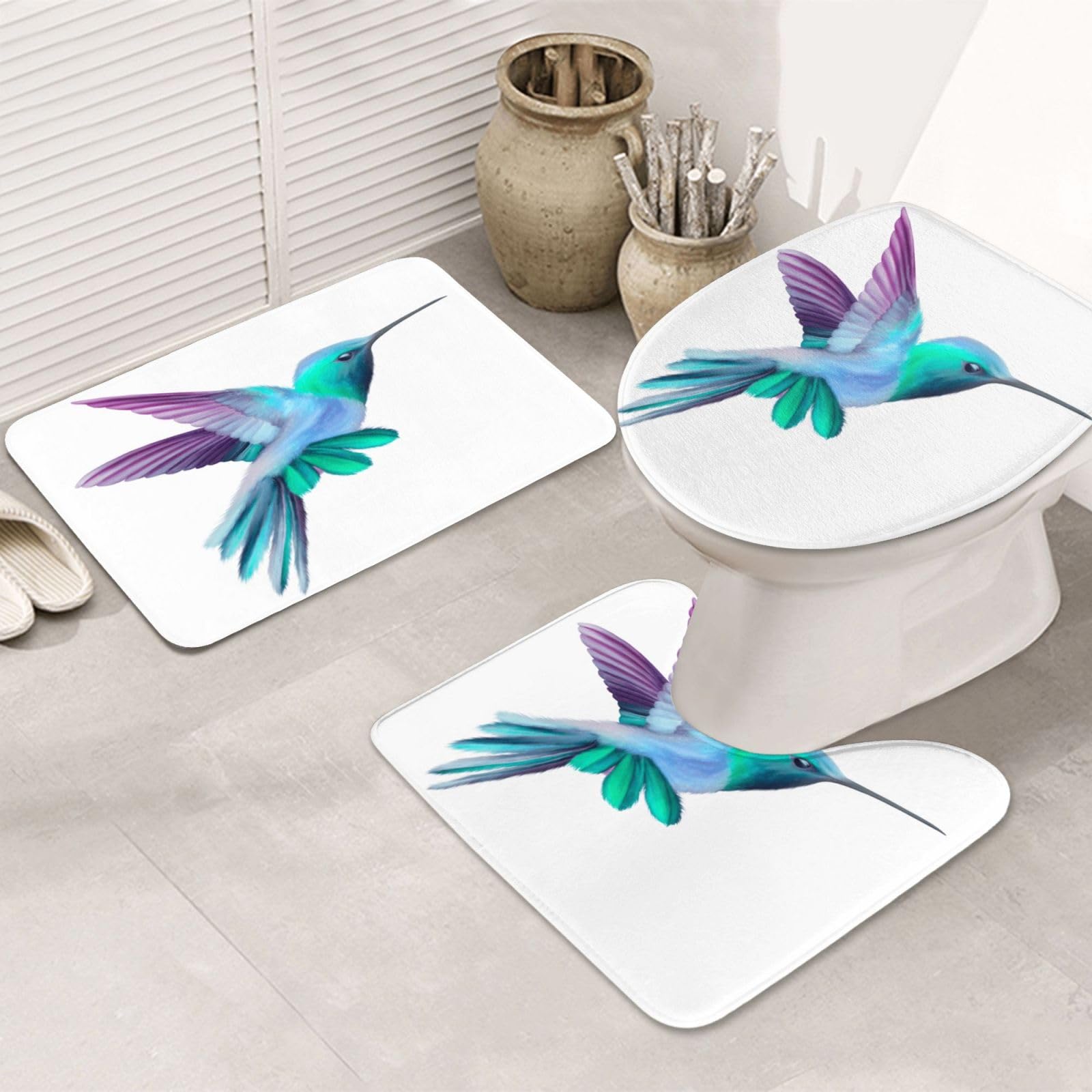 Tapis de bain antidérapants colibri rose BONDIJ lot de 3