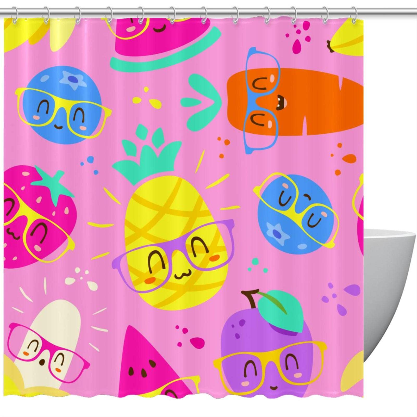 Rideau de douche anti-éclaboussures 168x183 cm au motif fruits pastel imperméable
