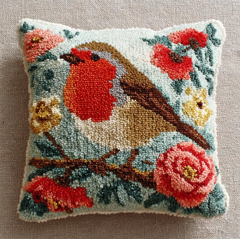 kitphoenix Latch Hook Kits for Adults -Robin and Flowers