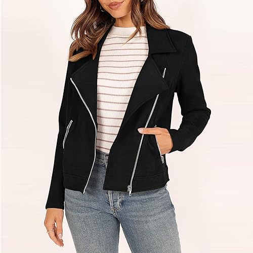 Miniatura 6 de SHOPESSA Winter Coat Women Plus Size Faux Suede Moto Jacket Women Notch Collar Zip Up Biker Jacket Snow Jackets for Women