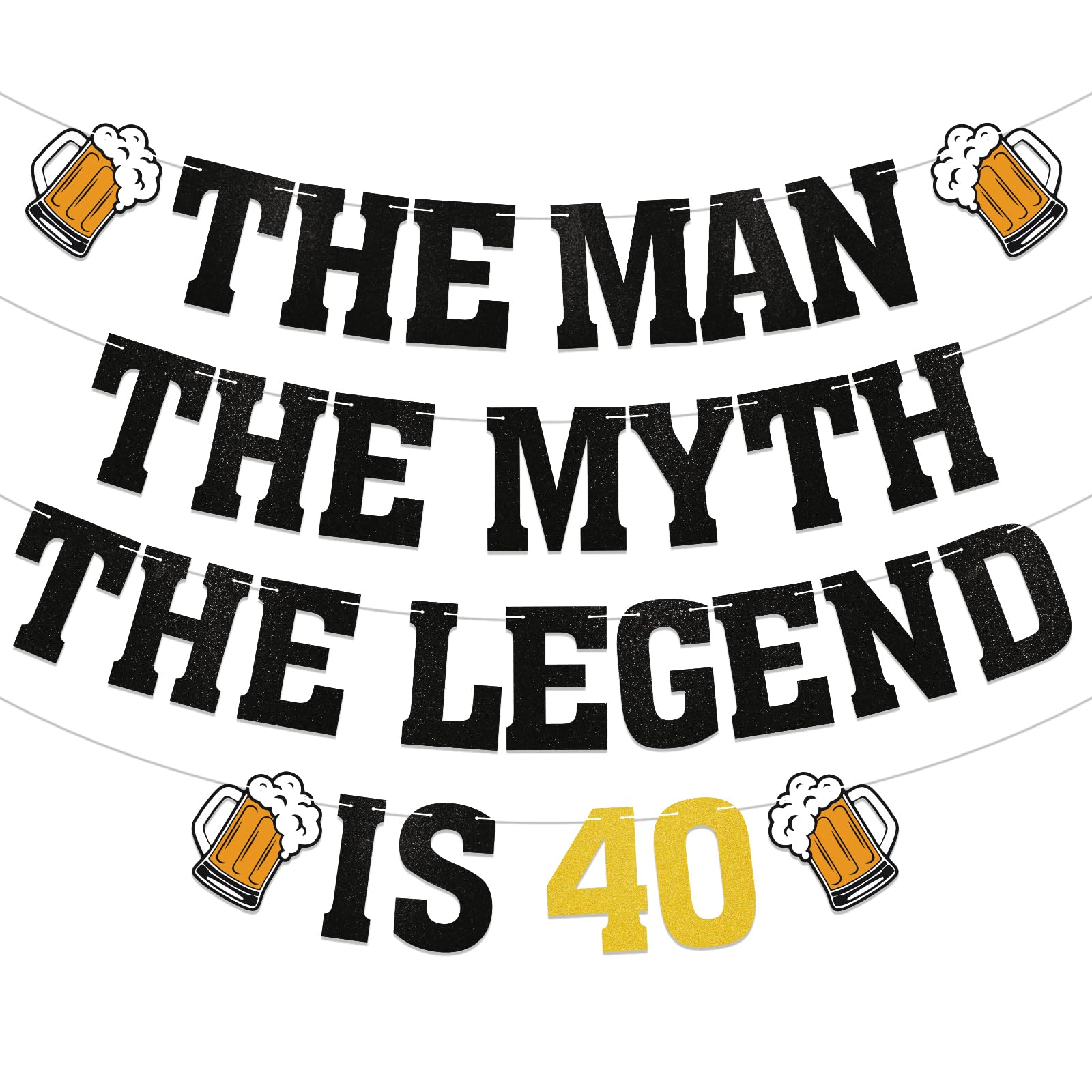 The Man The Myth The Legend is 40 Banner - 40th Birthday Decorations for Man, Cheers & Beers to 40 Years Bunting Sign, Happy 40th Birthday Party